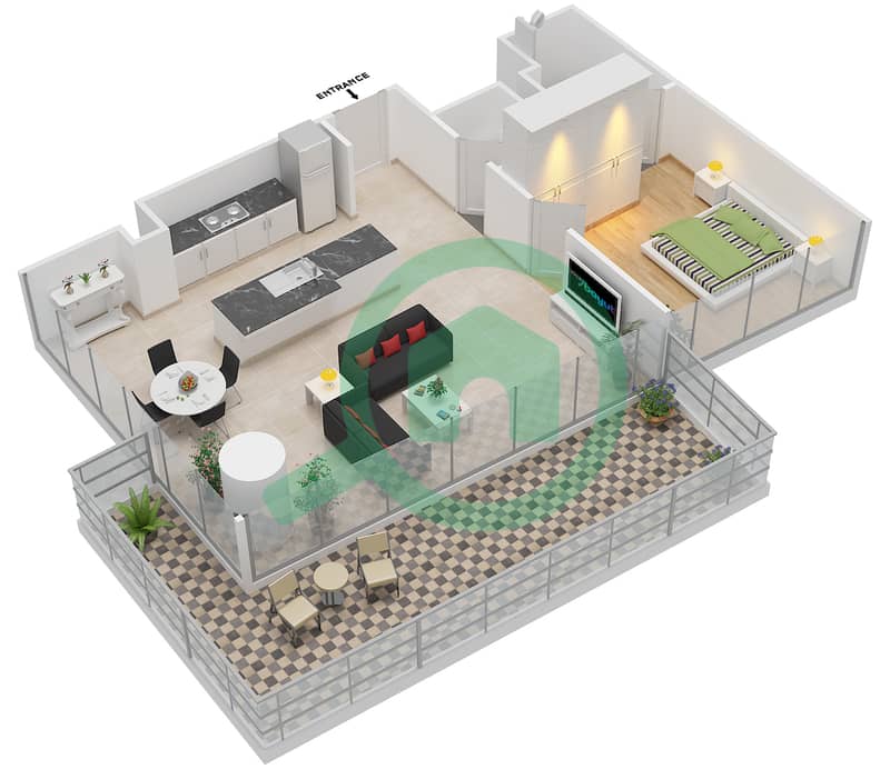 Serenia Residences North Wing - 1 Bedroom Apartment Unit 8 FLOOR 2-8 Floor plan interactive3D