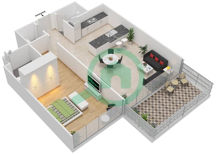 Серения Резиденс Северное Крыло - Апартамент 1 Спальня планировка Единица измерения 10 FLOOR 2-8 interactive3D