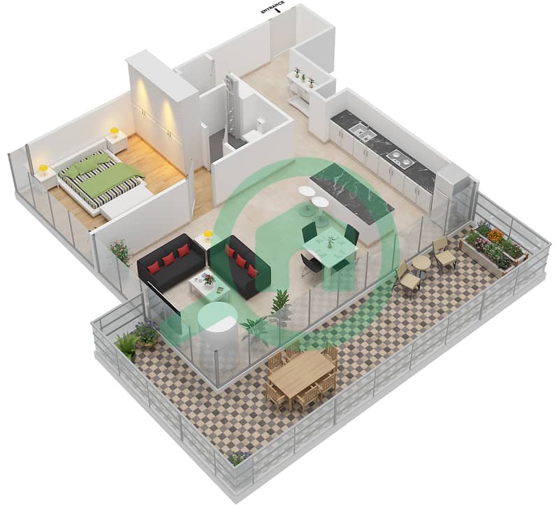 Serenia Residences North Wing - 1 Bedroom Apartment Unit 11 FLOOR 2-8 Floor plan interactive3D
