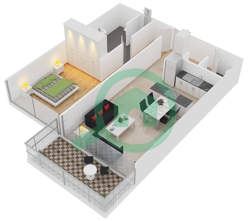 Th8酒店 - 1 卧室公寓类型H1B戶型图 interactive3D