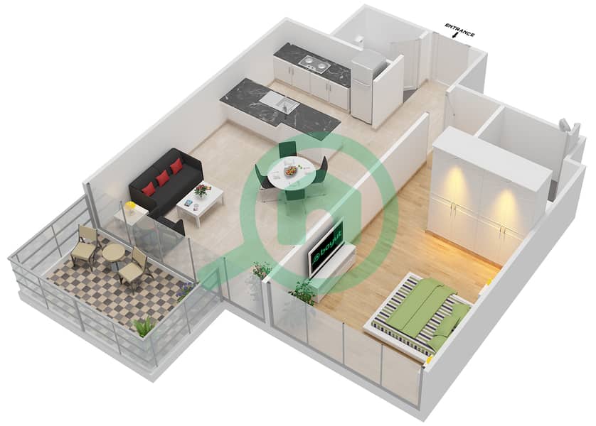 المخططات الطابقية لتصميم الوحدة 9 FLOOR 2-8 شقة 1 غرفة نوم - مساكن سيرينيا الجناح الشمالي interactive3D