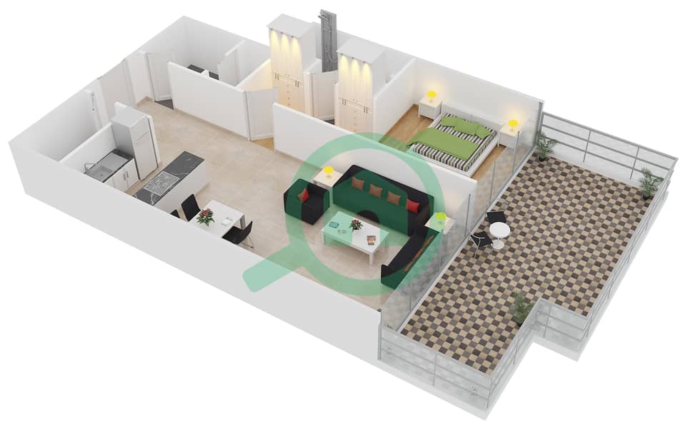 Th8 - 1 Bedroom Apartment Type 1C Floor plan interactive3D