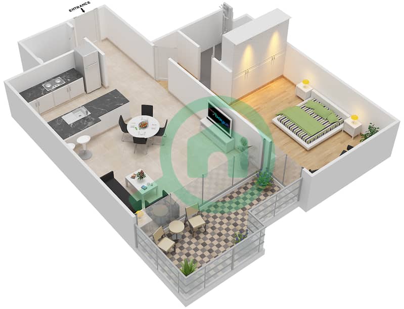 Serenia Residences North Wing - 1 Bedroom Apartment Unit 1 FLOOR 2-8 Floor plan interactive3D