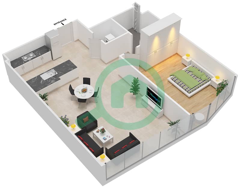 Serenia Residences North Wing - 1 Bedroom Apartment Unit 2 GROUND FLOOR Floor plan interactive3D
