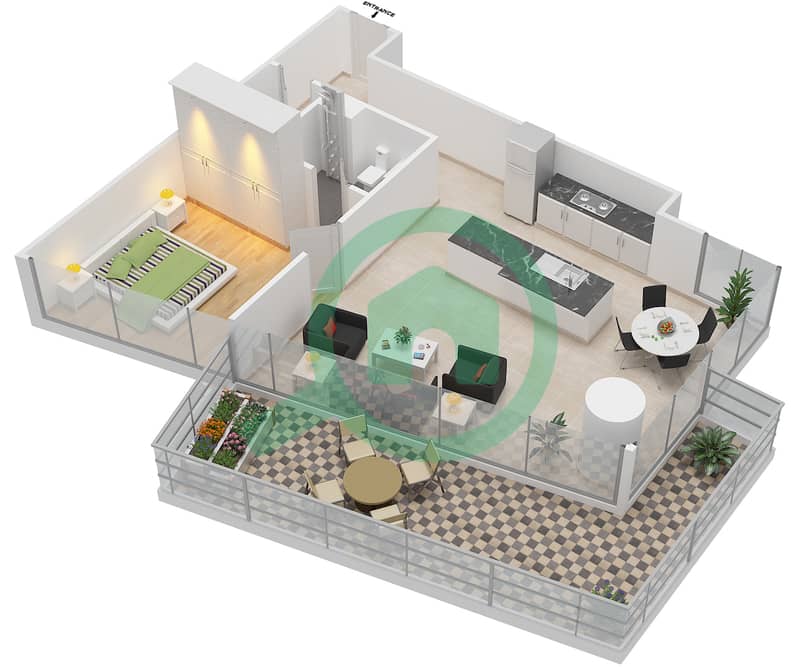 المخططات الطابقية لتصميم الوحدة 4 FLOOR 2-8 شقة 1 غرفة نوم - مساكن سيرينيا الجناح الشمالي interactive3D