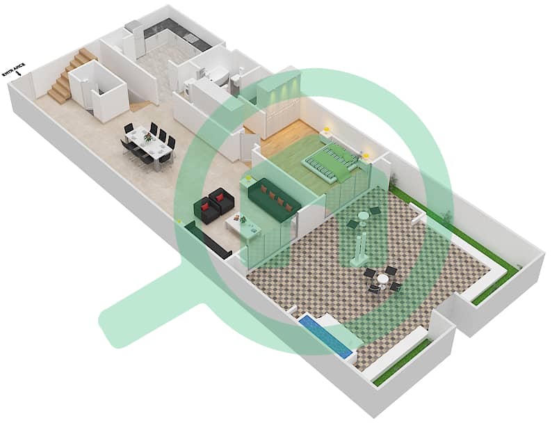 费尔蒙棕榈公寓北区 - 3 卧室联排别墅类型A戶型图 interactive3D