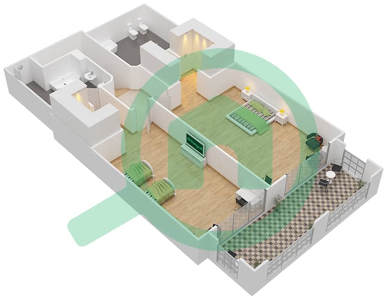 المخططات الطابقية لتصميم النموذج A تاون هاوس 3 غرف نوم - مساكن فيرمونت النخلة جنوب interactive3D