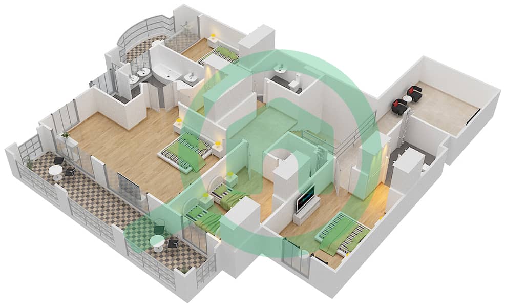 المخططات الطابقية لتصميم النموذج C تاون هاوس 5 غرف نوم - مساكن فيرمونت النخلة جنوب interactive3D