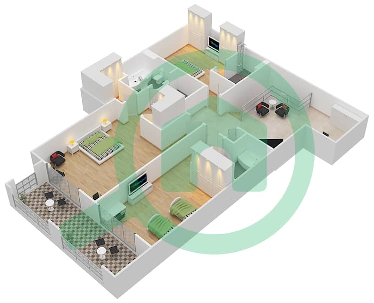 费尔蒙棕榈公寓北区 - 4 卧室联排别墅类型B戶型图 interactive3D