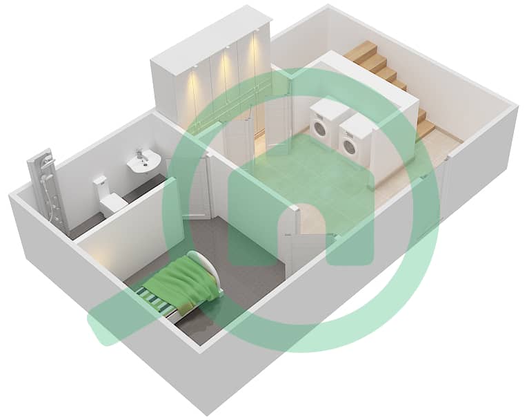المخططات الطابقية لتصميم النموذج B تاون هاوس 4 غرف نوم - مساكن فيرمونت النخلة شمال interactive3D