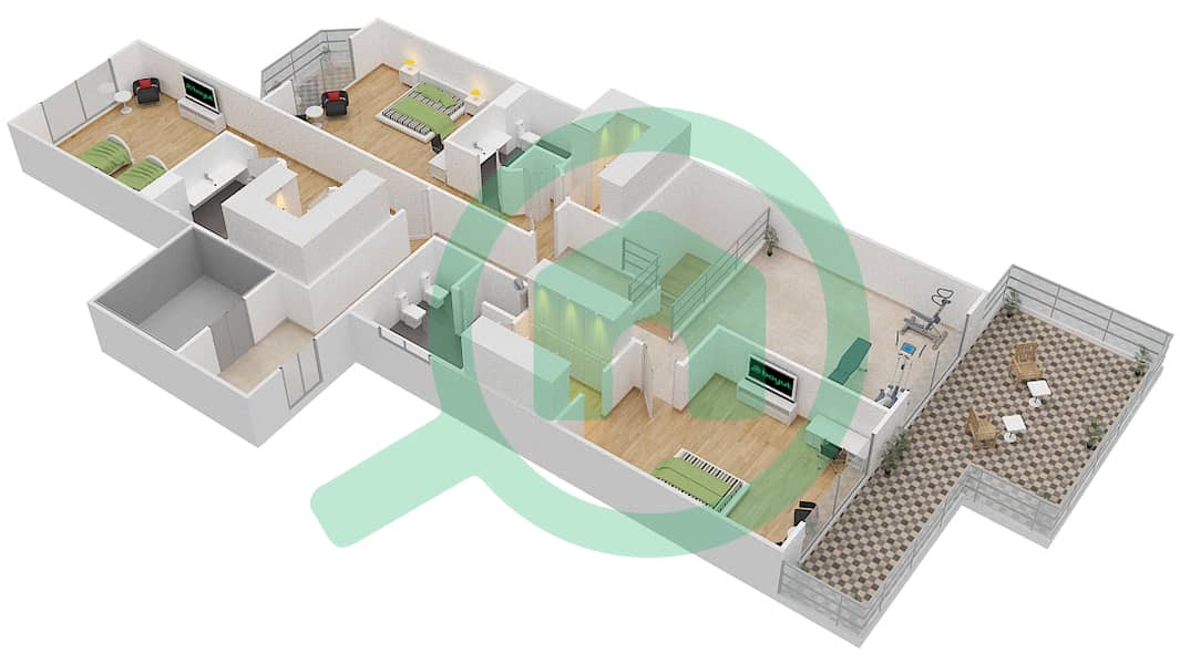 المخططات الطابقية لتصميم النموذج IMPERIAL بنتهاوس 4 غرف نوم - مساكن فيرمونت النخلة شمال interactive3D