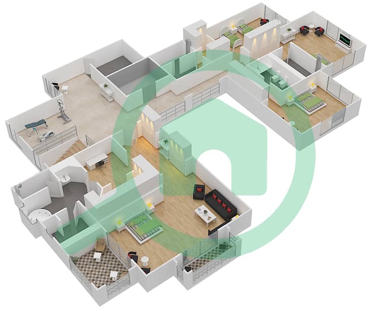 费尔蒙棕榈公寓北区 - 4 卧室顶楼公寓类型ROYAL戶型图 interactive3D