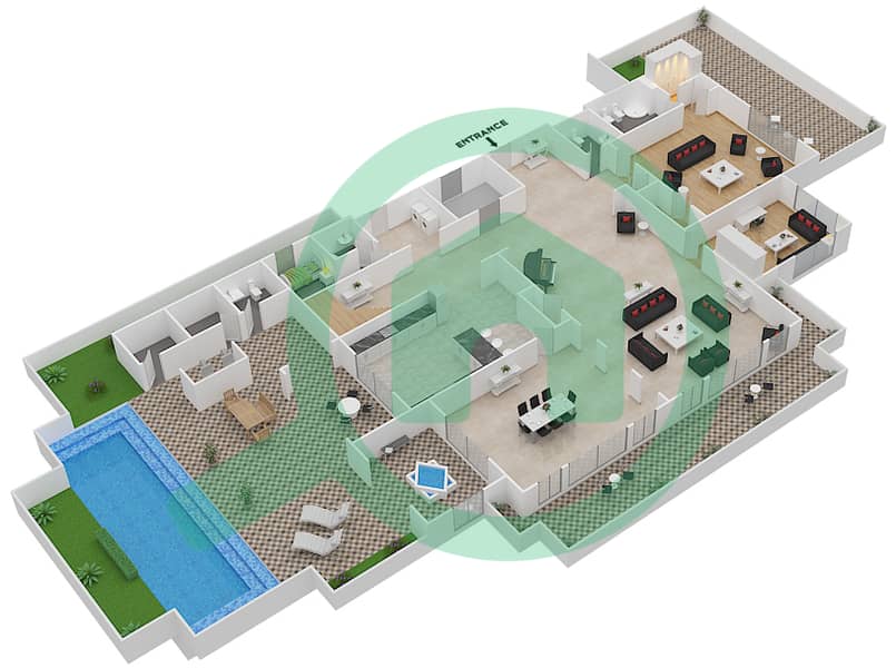 费尔蒙棕榈公寓北区 - 4 卧室顶楼公寓类型ROYAL戶型图 interactive3D