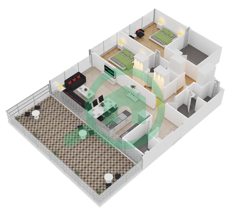 المخططات الطابقية لتصميم النموذج 2C شقة 2 غرفة نوم - ذا 8 interactive3D