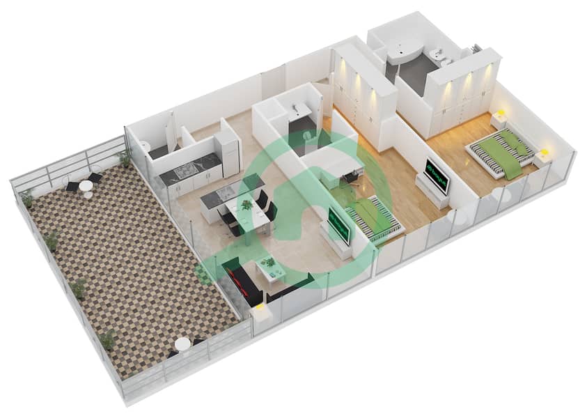 Th8酒店 - 2 卧室公寓类型2E戶型图 interactive3D