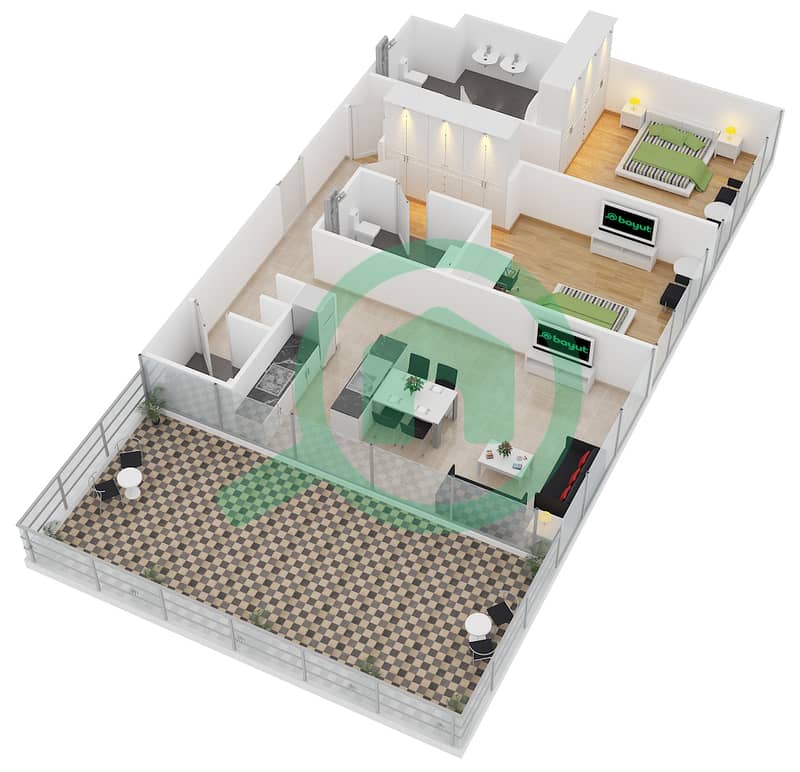 Th8 - 2 Bedroom Apartment Type H2C Floor plan interactive3D