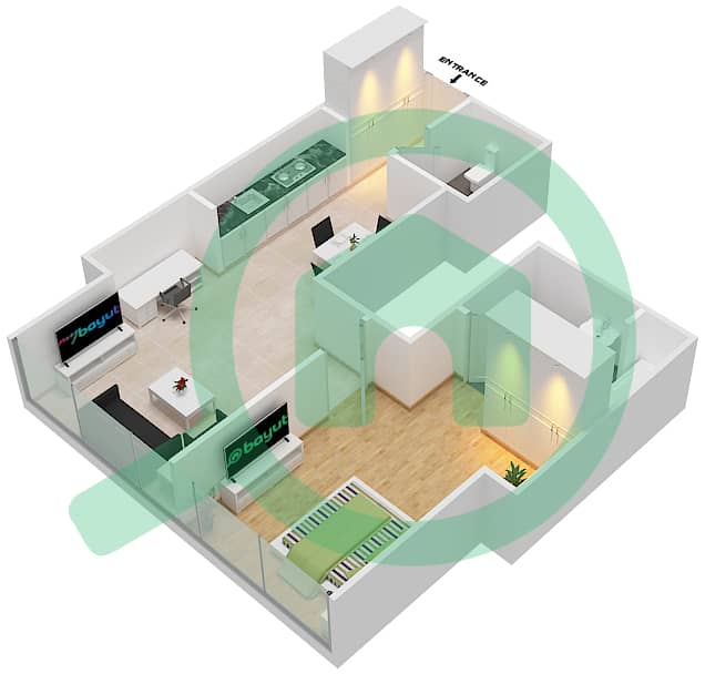 Bobyan Tower - 1 Bedroom Apartment Unit 5 Floor plan interactive3D