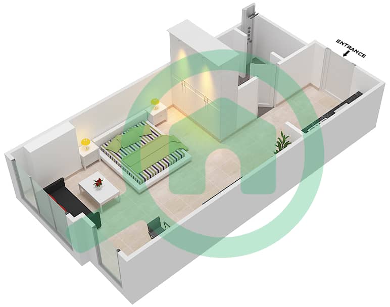 المخططات الطابقية لتصميم الوحدة 7,17 شقة استوديو - برج بوبيان interactive3D