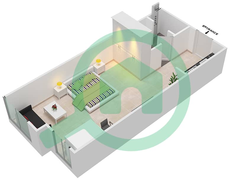 المخططات الطابقية لتصميم الوحدة 8,18 شقة استوديو - برج بوبيان interactive3D