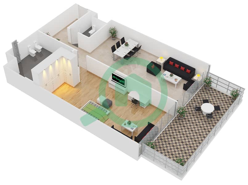 Висерой Сигнатур Резиденс - Апартамент 1 Спальня планировка Тип B HOTEL UNIT interactive3D