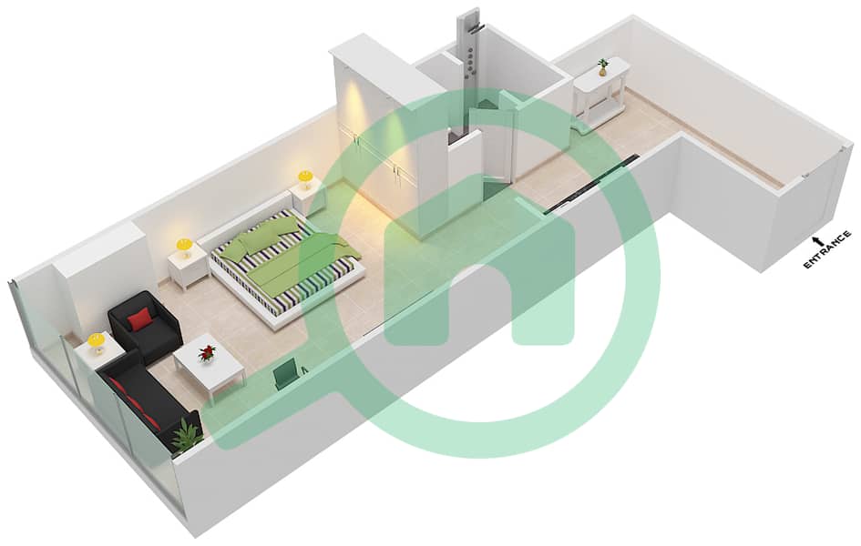 المخططات الطابقية لتصميم الوحدة 9,19 شقة استوديو - برج بوبيان interactive3D