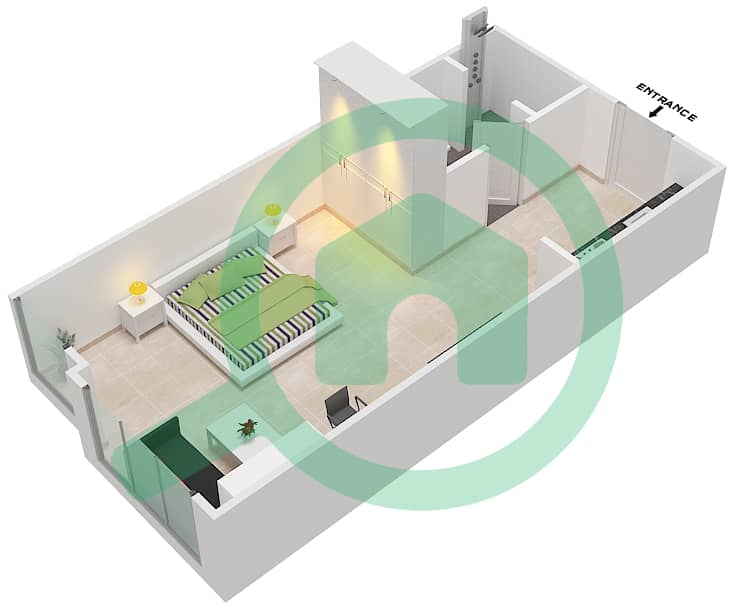 المخططات الطابقية لتصميم الوحدة 12 شقة استوديو - برج بوبيان interactive3D