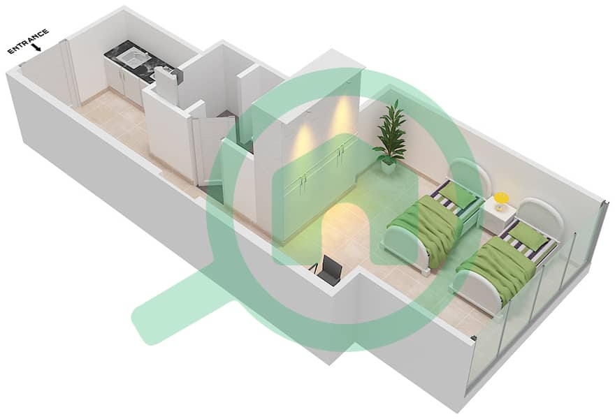 Бобьян Тауэр - Апартамент Студия планировка Единица измерения 15 interactive3D