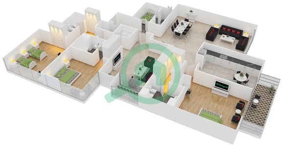 Al Seef Tower 3 - 3 Bedroom Apartment Type 3 Floor plan