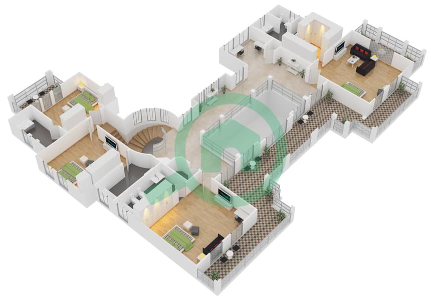 朱美拉棕榈岛招牌别墅M区 - 6 卧室别墅类型GALLERY VIEWS EUROPEAN戶型图 interactive3D