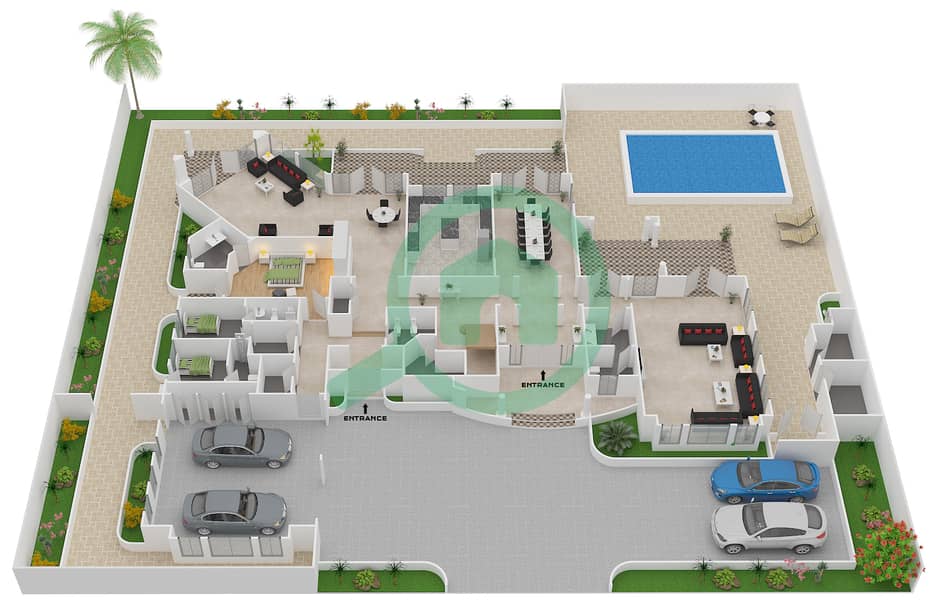 朱美拉棕榈岛招牌别墅M区 - 5 卧室别墅类型GARDEN LOBBY MEDITERRANE.戶型图 interactive3D