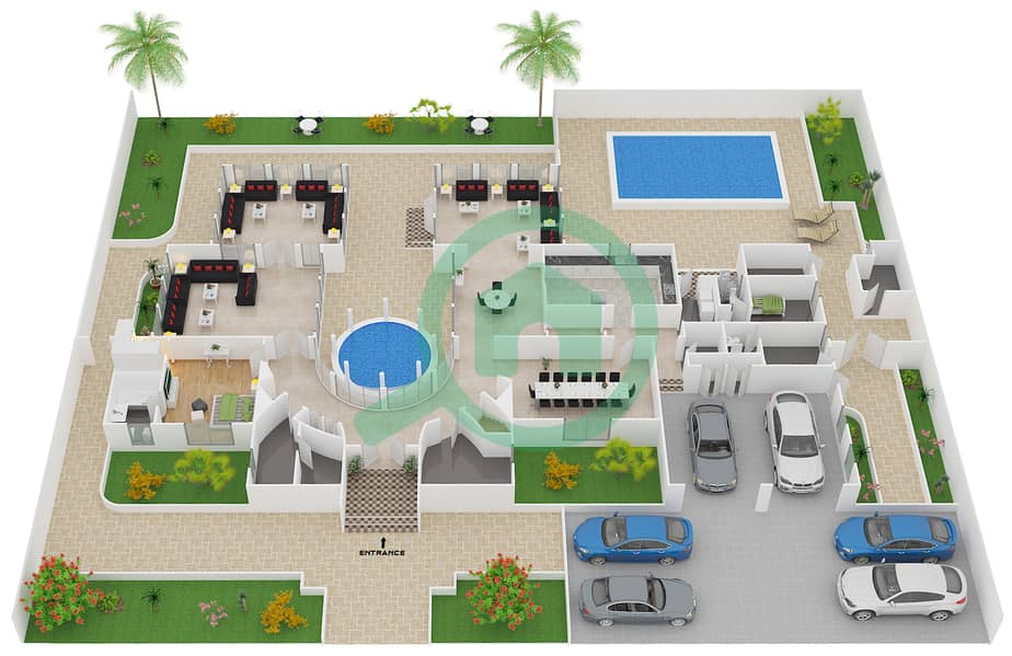 Signature Villas Frond M - 6 Bedroom Villa Type GRAND COURTYARD ARABIC Floor plan interactive3D