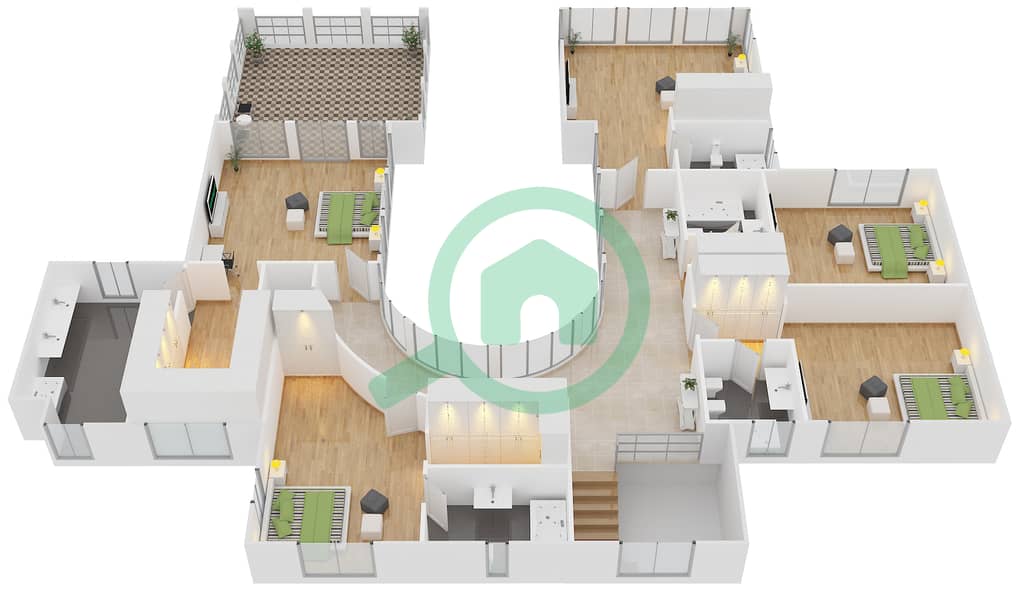 朱美拉棕榈岛招牌别墅M区 - 6 卧室别墅类型GRAND COURTYARD ARABIC戶型图 interactive3D