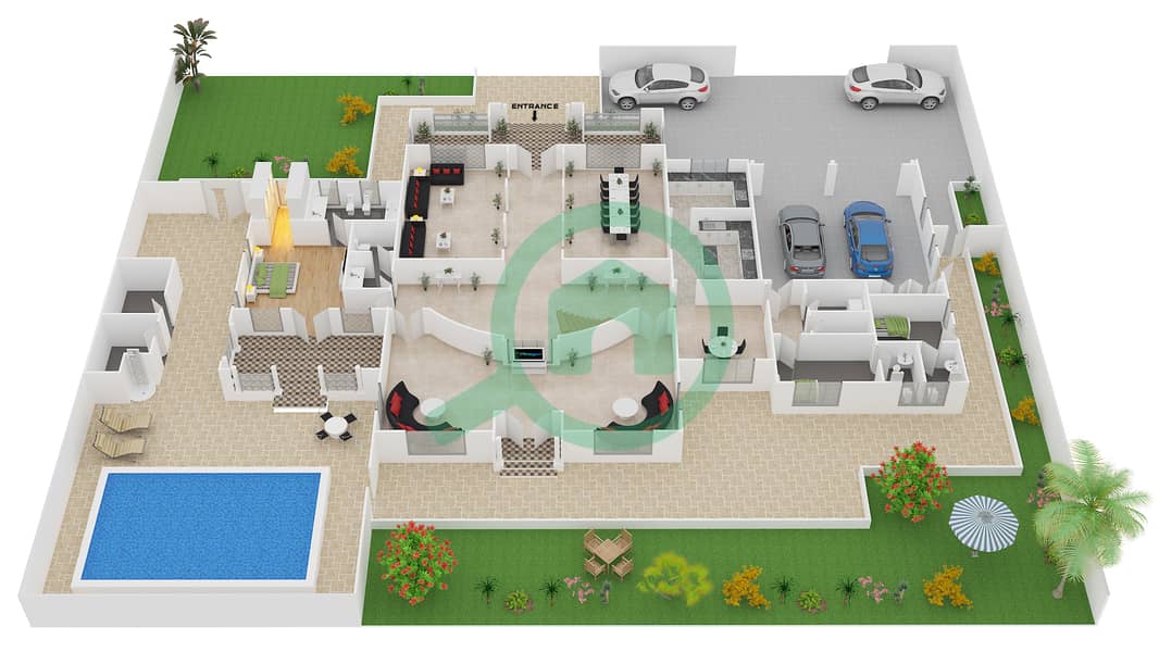 朱美拉棕榈岛招牌别墅M区 - 5 卧室别墅类型GRAND STAIRCASE CONTEMP.戶型图 interactive3D