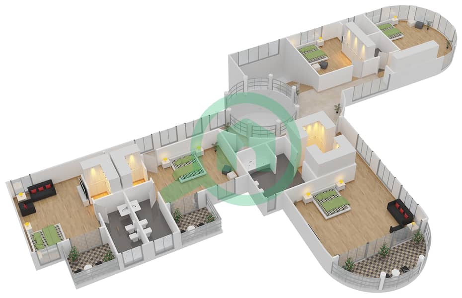 Виллы Сигнатур Фронд М - Вилла 5 Cпальни планировка Тип RIVIERA PLAN ONE STYLE interactive3D