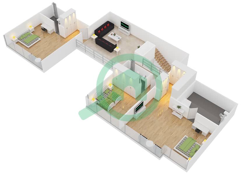 Th8酒店 - 4 卧室顶楼公寓类型PH-A戶型图 interactive3D