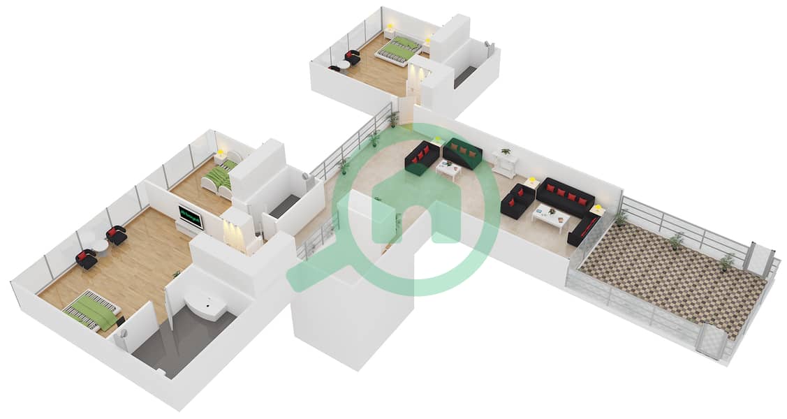 Th8 - 4 Bedroom Penthouse Type PH-B Floor plan interactive3D