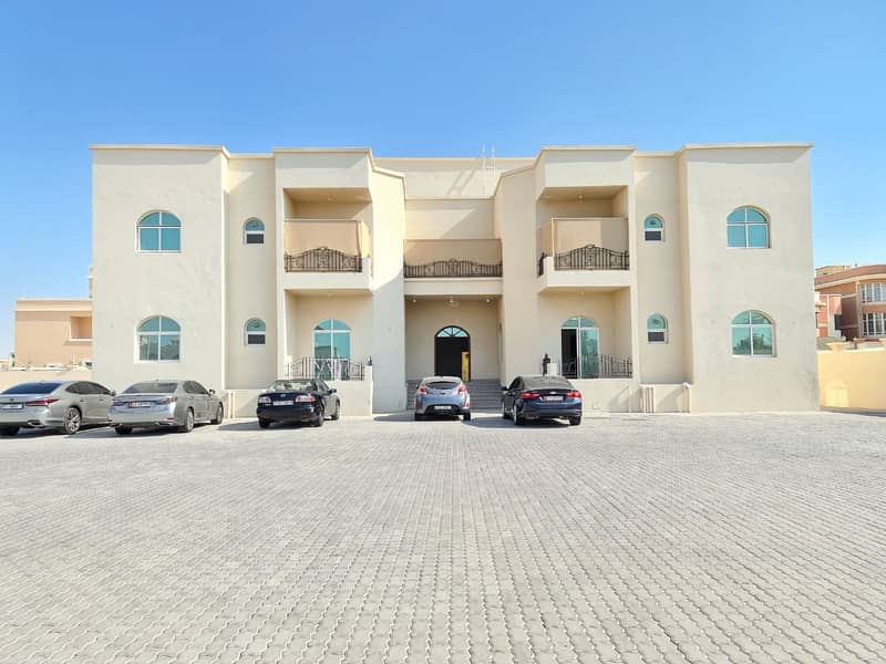 For rent in Shakhbout City, an apartment with a new villa, 3 rooms and a large majlis, excellent ground floor