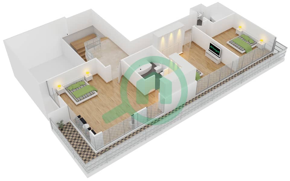 迪拜拱门大厦 - 4 卧室顶楼公寓类型A戶型图 interactive3D