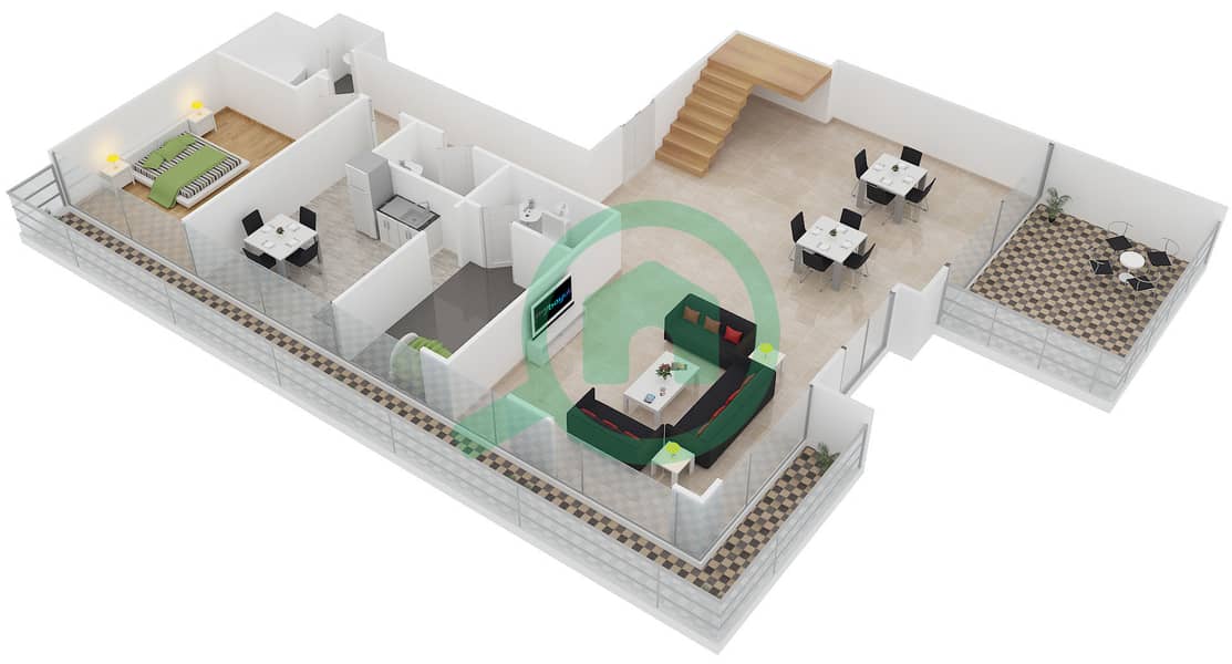المخططات الطابقية لتصميم النموذج B بنتهاوس 4 غرف نوم - برج قوس دبي interactive3D