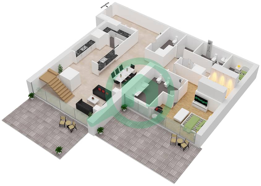 滨海之门2号 - 2 卧室公寓类型2H SUITE 5,10戶型图 interactive3D
