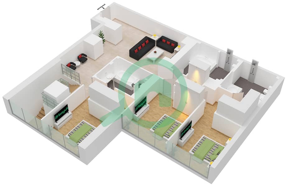 滨海之门2号 - 2 卧室公寓类型2H SUITE 5,10戶型图 interactive3D