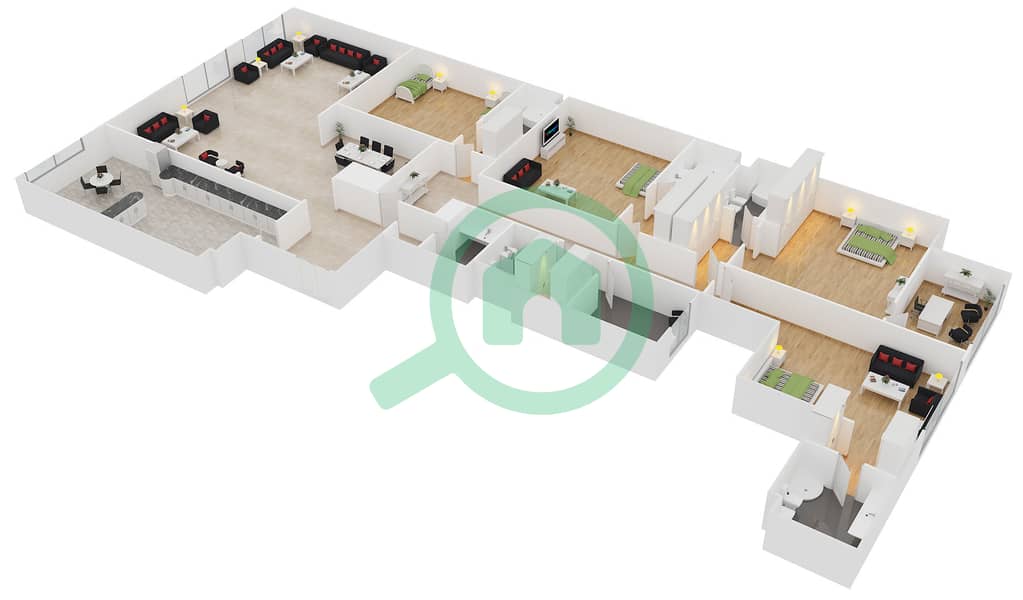 阿玛达大厦1号 - 4 卧室顶楼公寓类型P戶型图 interactive3D
