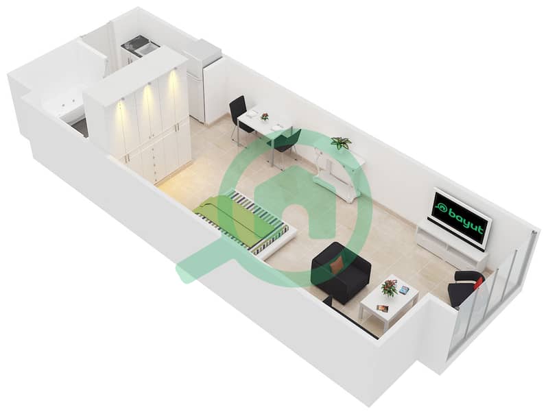 المخططات الطابقية لتصميم الوحدة 3 شقة استوديو - جولد كريست إكزيكيوتيف interactive3D