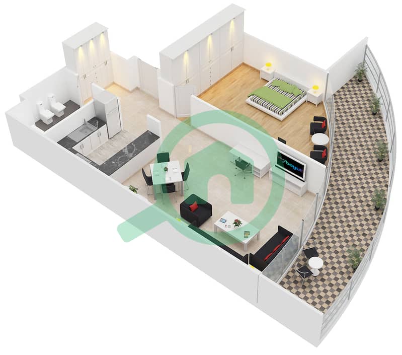 金冠行政大厦 - 1 卧室公寓单位1 FLOOR 21戶型图 interactive3D
