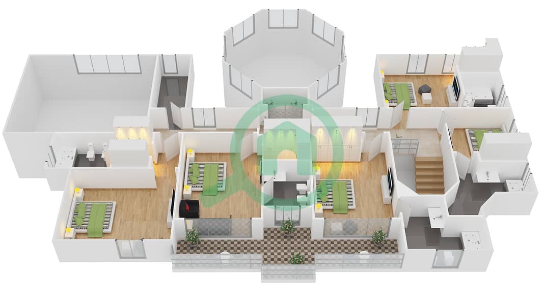 朱美拉棕榈岛招牌别墅A区 - 6 卧室别墅类型GRAND MAJLIS ARABIC戶型图 interactive3D