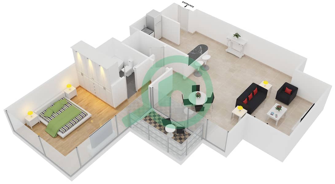 المخططات الطابقية لتصميم النموذج 5 شقة 1 غرفة نوم - جولد كريست فيوز 2 interactive3D