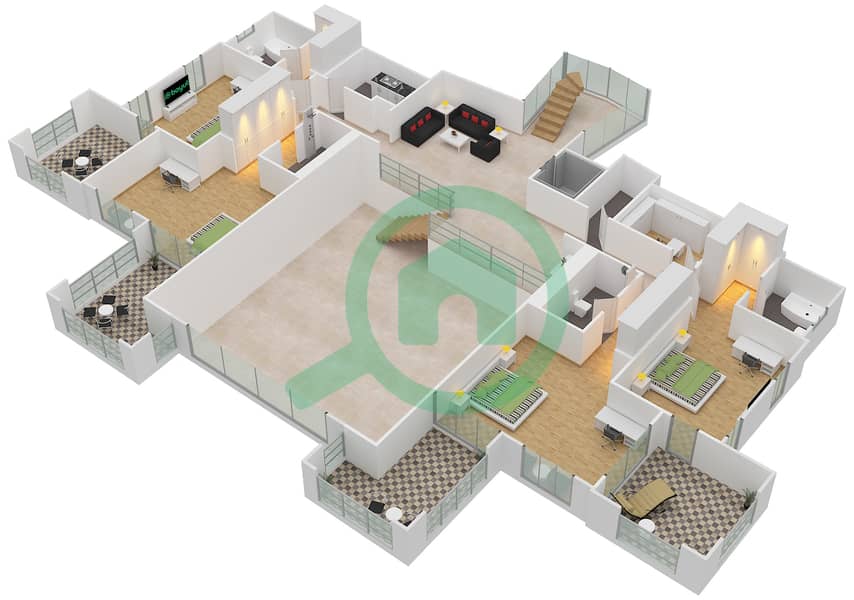 滨海公馆1号大楼 - 5 卧室顶楼公寓类型H戶型图 interactive3D