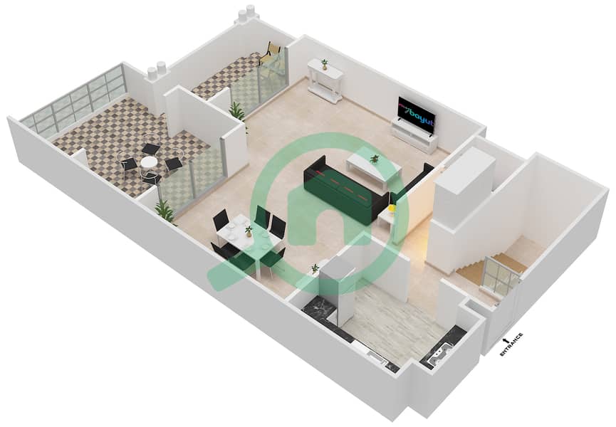 المخططات الطابقية لتصميم النموذج A تاون هاوس 2 غرفة نوم - مارينا ريزيدنسز 1 interactive3D