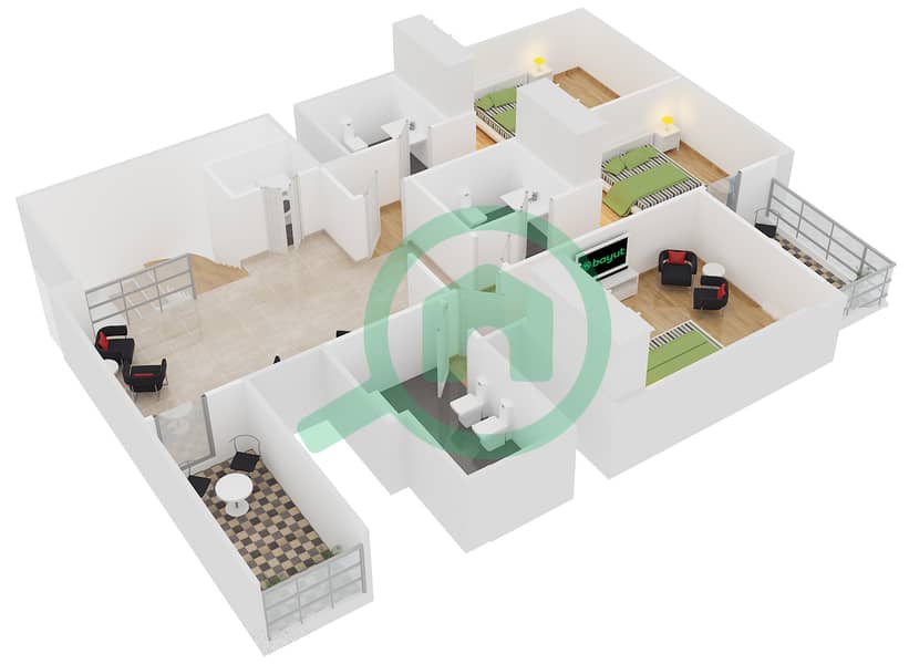 环球湖景大厦 - 4 卧室公寓类型DUPLEX 2戶型图 interactive3D
