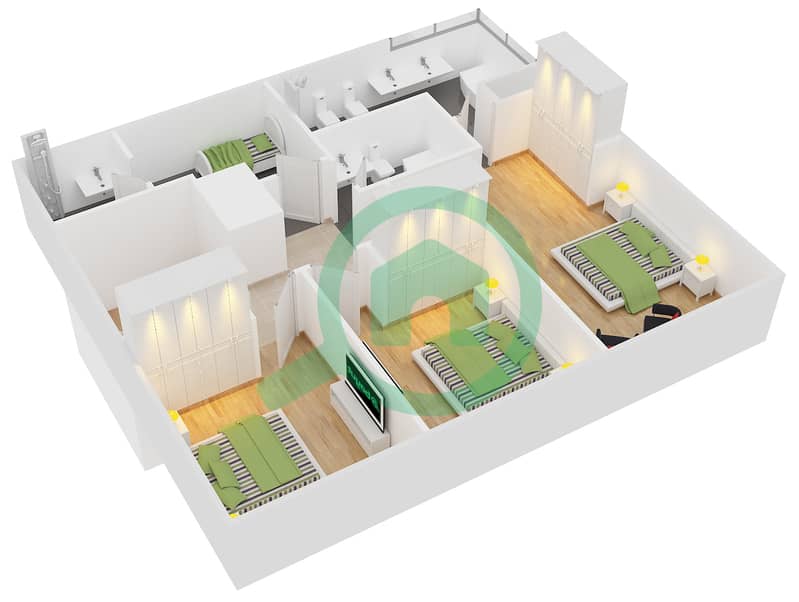 Глобал Лейк Вью - Апартамент 3 Cпальни планировка Тип DUPLEX 1 interactive3D